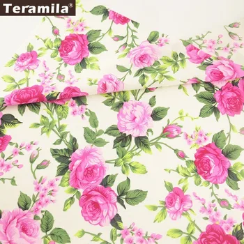 

Teramila Cotton Poplin Fabric Quilting Soft Printed Pink Rose Style Fat Quarter Meter DIY For Shirt Sewing Patchwork Cloths CM