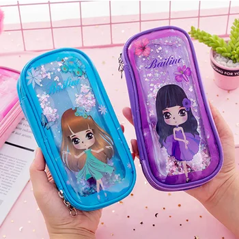 

1 Pcs Fashion Laser Quicksand Sequins Pen Bag Kawaii Stationery Kids Girls Gift Portable School Pencil Case Cosmetic Bags