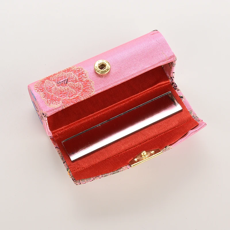 

1 Pc Coin Lipstick Holder Embroidered Flower Design Random Color Lipstick Case Box with Mirror Hasp Cosmetic Bags