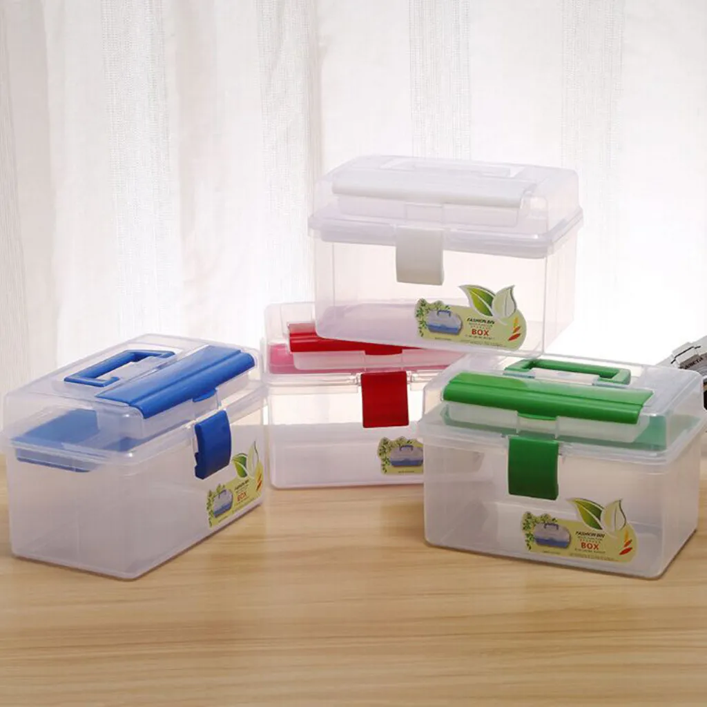 

Portable Square Art Box Cosmetic Kit Plastic Double Storage Consolidation Box Housekeeping Storage Organize Container Box