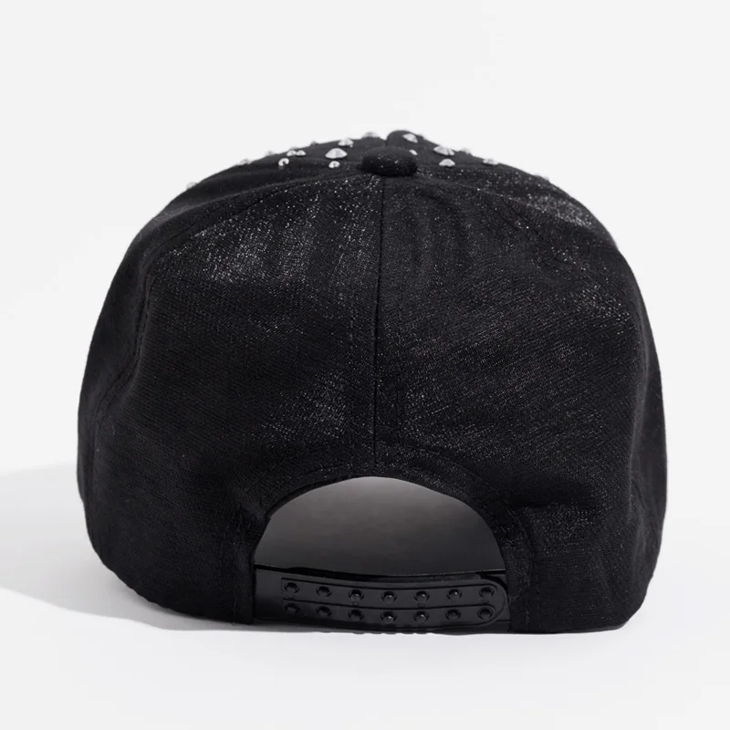 Дамская бейсбольная кепка со стразами, регулируемая акриловая Кепка, одноцветная черная белая Повседневная кепка со стразами в стиле хип-хоп, кепка для папы