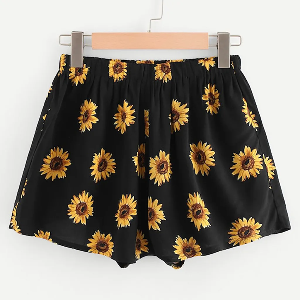 Fashion Women Sexy summer shorts Sunflower Print High Waist drawstring Short Pants Casual loose Shorts