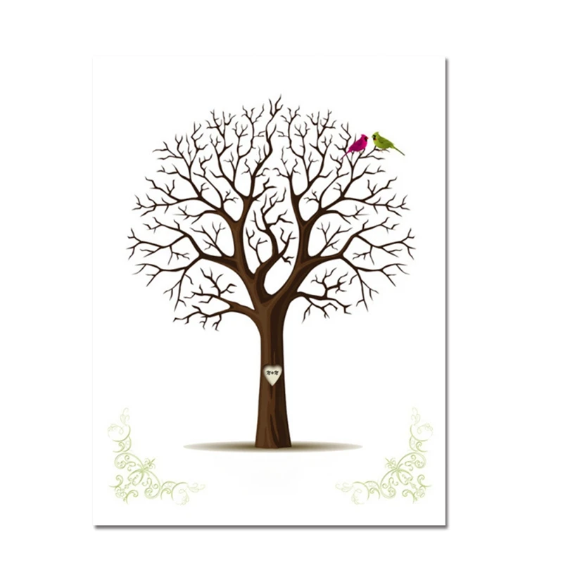 

1pcs DIY Fingerprint Signature Guest Book,Canvas Print Tree For Party Wedding Decoration