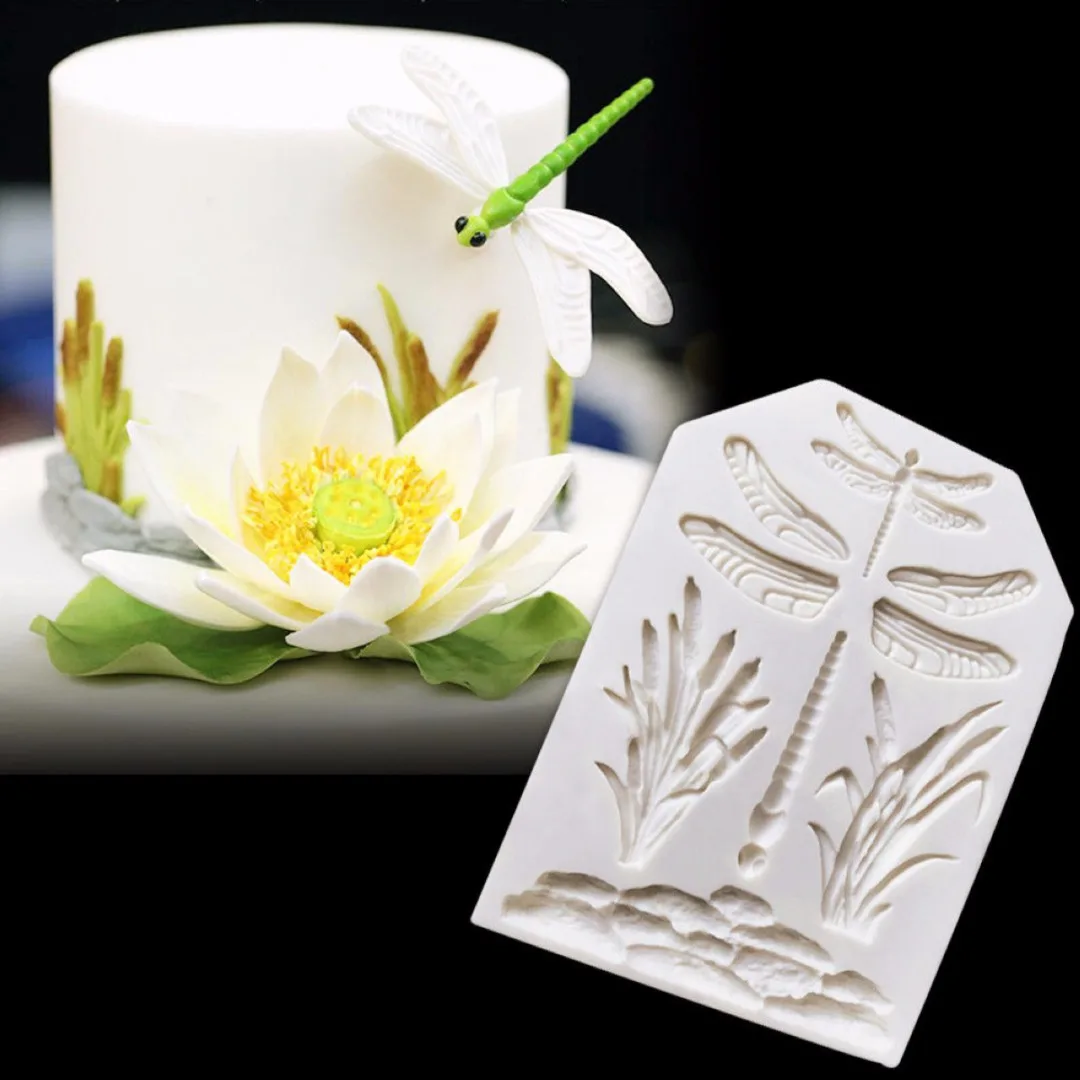 Mayitr DIY Dragonfly Grass Cake Mold Cake Border Decoration Silicone Mould Candy Chocolate Gumpaste Molds