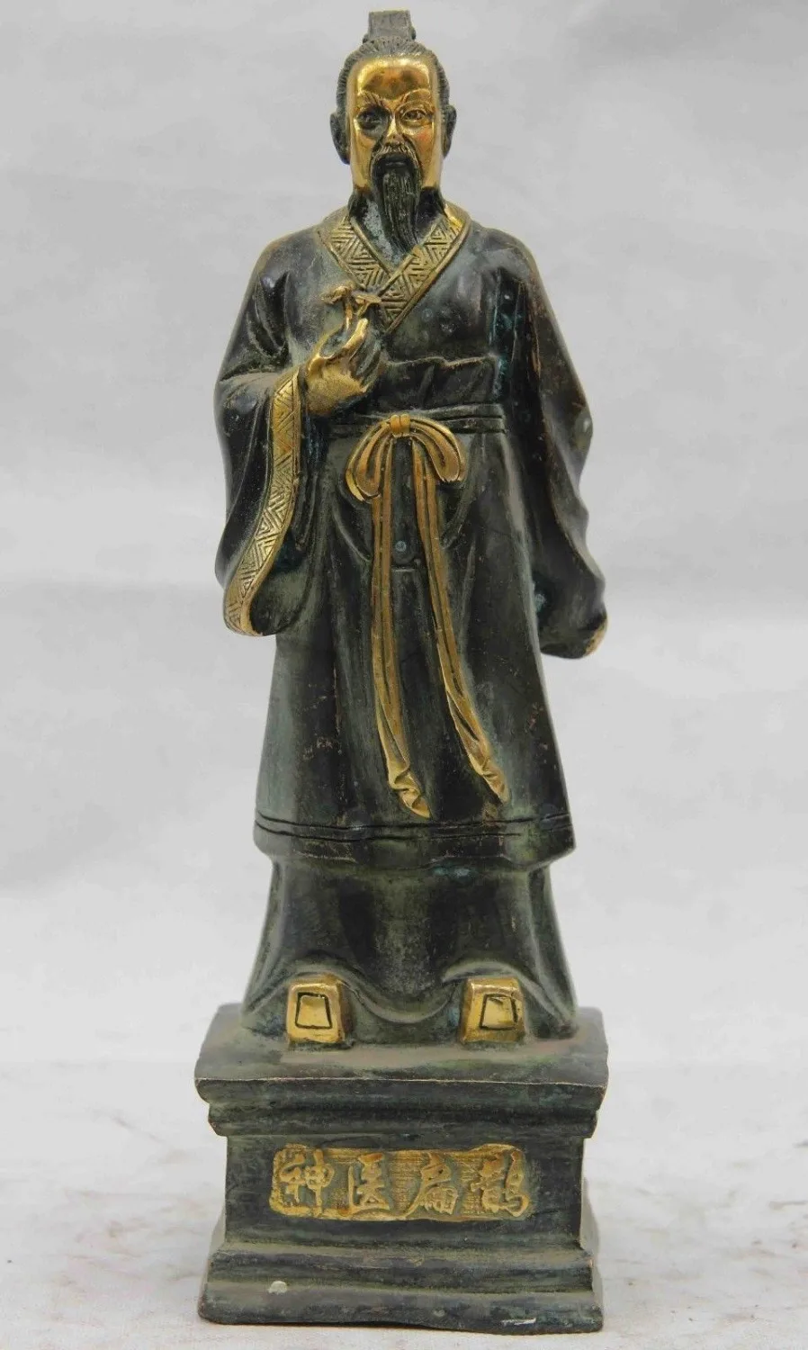 

Chinese Bronze Copper Gild Old Skilled Doctor Famous Gosub Saint BianQue Statue
