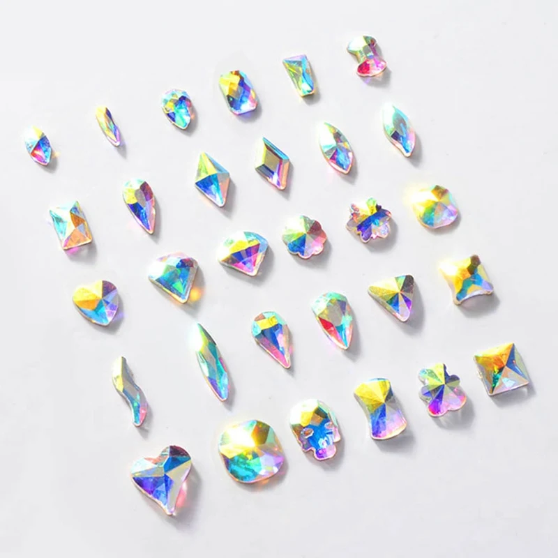 

30 Designs 10pcs Super Glitter Crystal Nail Gems Oval Waterdrop Diamond Shinny Stone Nail Art Rhinestone Manicure Tips