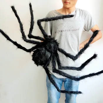 

30cm Black Soft Plush Fluffy Imitate Spider Funny tricky brains Toy Scary Red Eyes for Halloween Decoration Party Stage Props