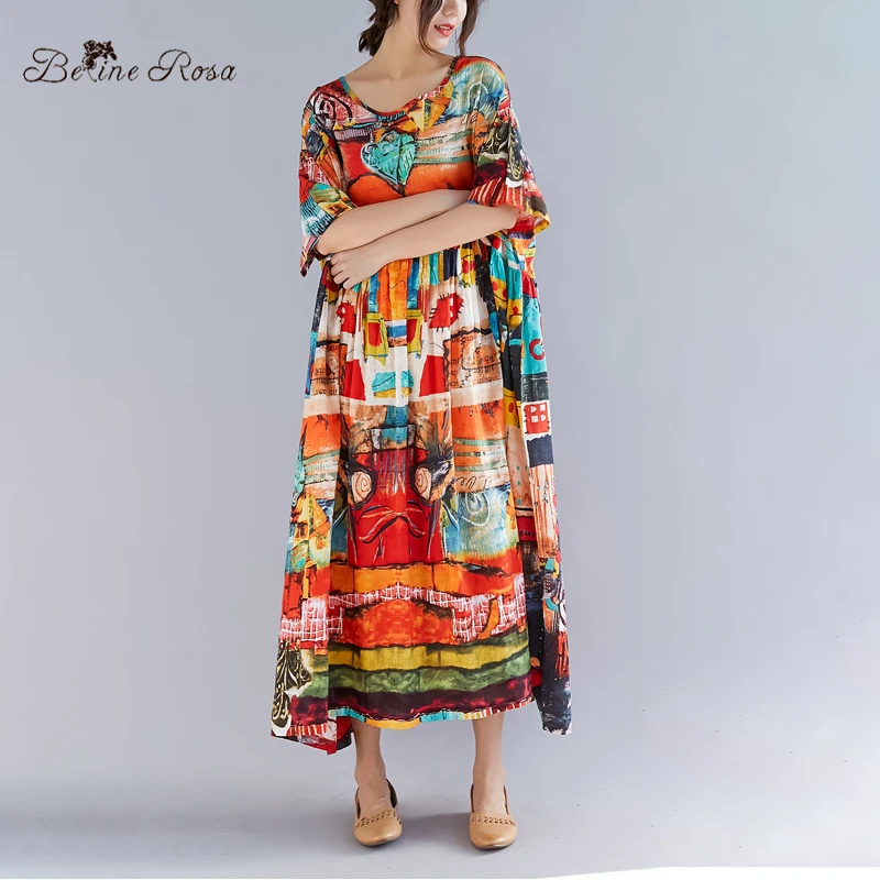 BelineRosa летнее праздничное стильное платье большого размера s с принтом супер свободное платье с высокой талией размера плюс XXL 3XL 4XL 5XL TYW00976