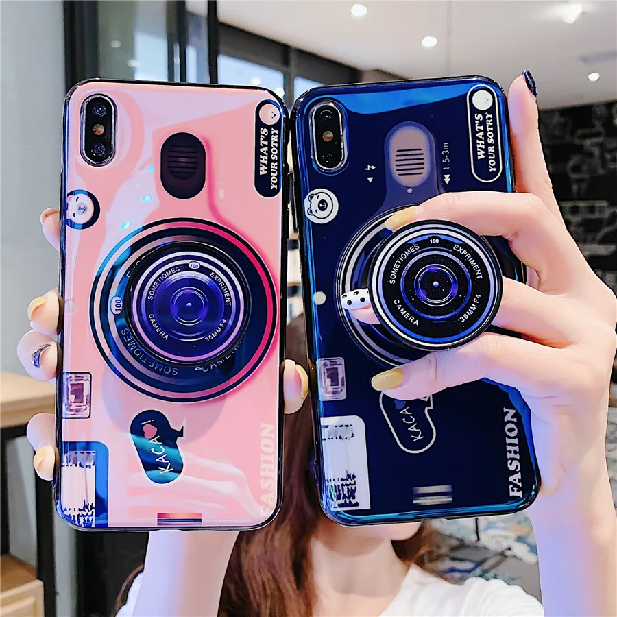 

Retro Camera Case For iPhone X XR XS Max 7 8 Plus 6S 5S Case Fashion 3D Grip Stand Holder Soft Tpu Phone Case For iPhone 7 7Plus