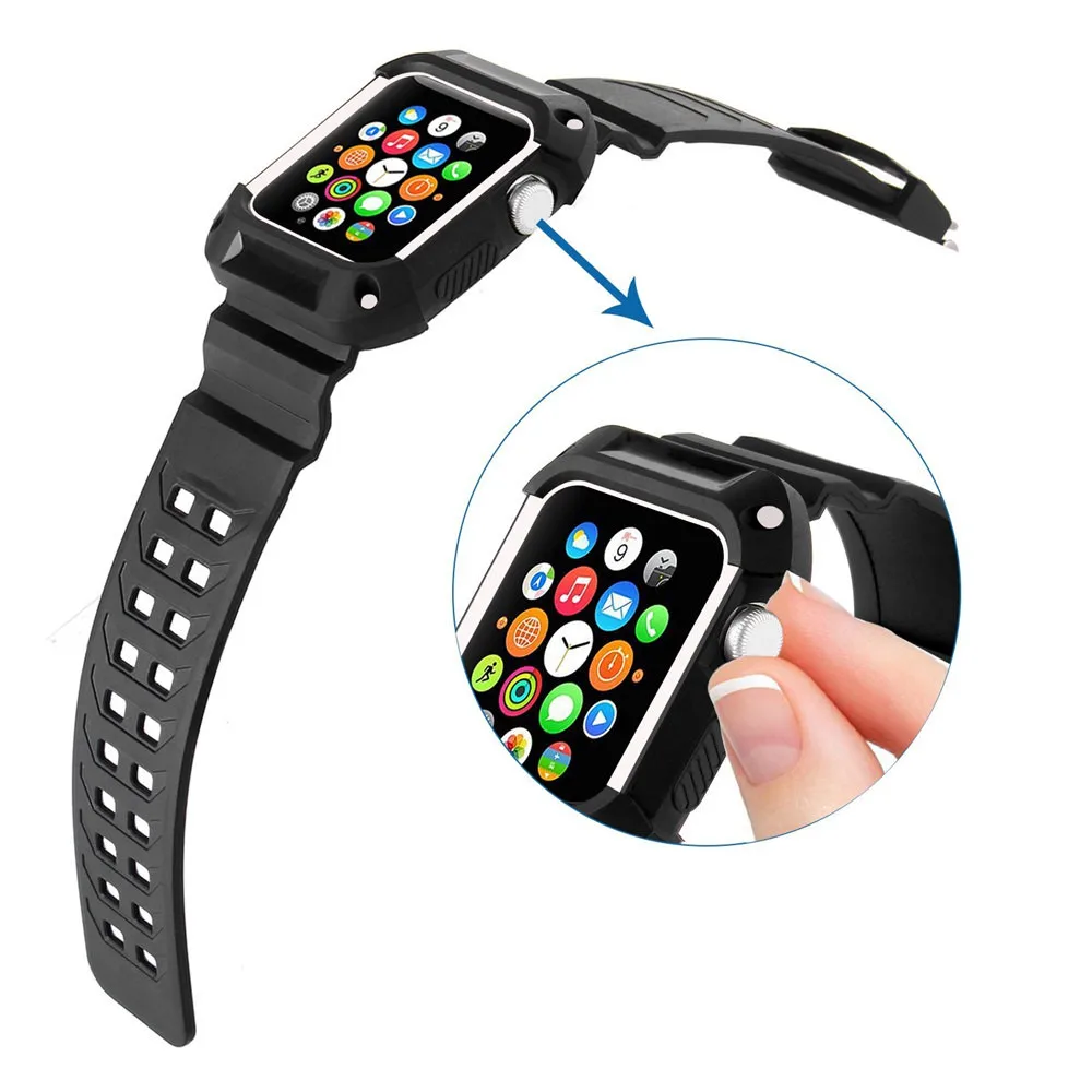 Хохлатая спортивный ремешок для Apple Watch 3 42 мм/38 мм для iwatch 3/2/1 запястье браслет резиновый ремешок для часов с защитный чехол