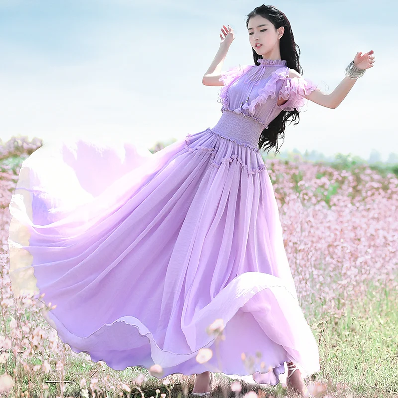 

sukienki summer dress 2019 Women Purple/White Elegant Maix Dress Ladies vestido de festa longo casual bohemian vestidos de festa