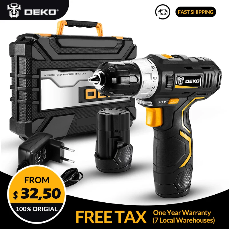 

DEKO GCD12DU3 12V Max Electric Screwdriver Cordless Drill Mini Wireless Power Driver DC Lithium-Ion Battery 32N.m 2-Speed