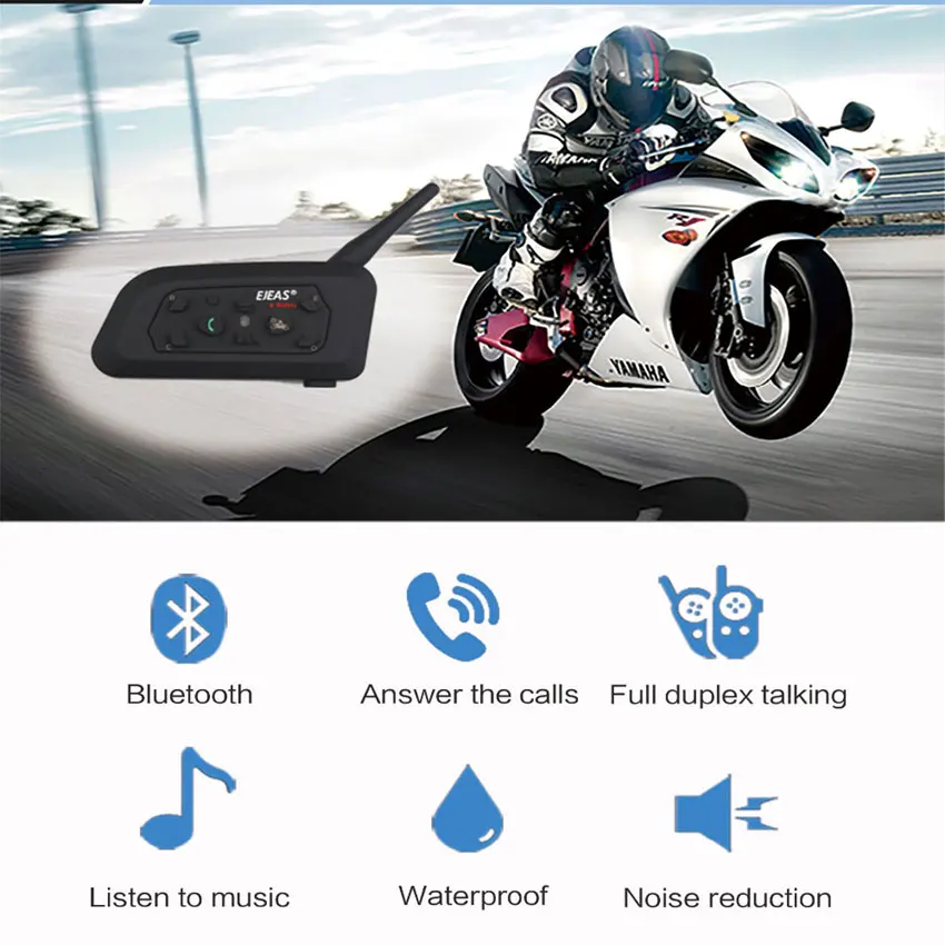 EJEAS 2 шт. V6 Pro Bluetooth мотоциклетные Communicator шлем домофон шлем гарнитуры с микрофоном gps 1200 м переговорные для 6 всадников