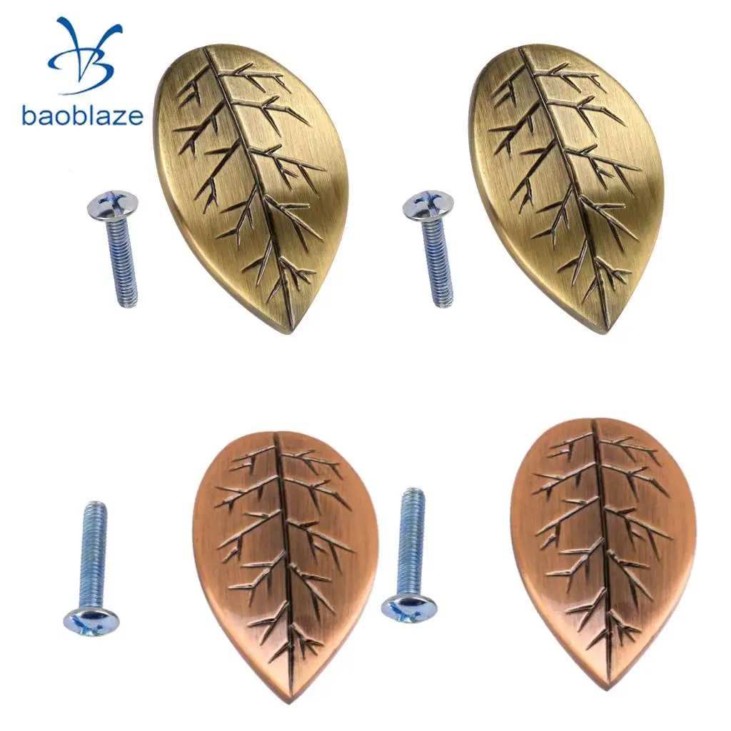 4x Zinc Alloy Leaf Design Furniture Pull Handle Knob for Door Drawer Wardrobe Cabinet 4.6x3cm