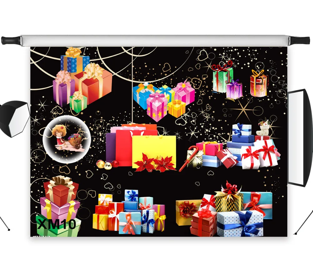 LB Polyester &amp Vinyl Dreamy Christmas Many Gifts Love Light Spot Studio Backdrop Photography Photo Props Photographic Background |