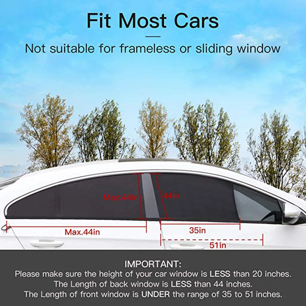 Car Window Sunshade 2Pcs Slip On Window Shades Car Sunblind UV Protection Curtain Sunshade Nylon Mesh Cover Car Curtain