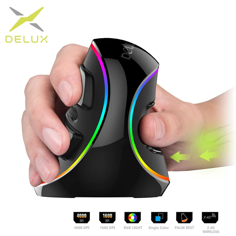

Delux M618 Plus Ergonomics Vertical Wired Mouse 6 Buttons 4000 DPI Optical RGB Wireless Right Hand Mice For PC Computer Laptop