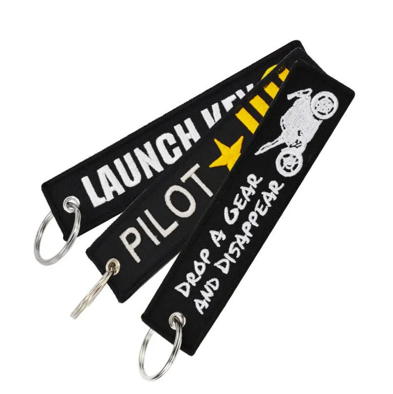 

Remove Before Flight Novelty Launch Keychain for Motorcycles Cars Key Tag Embroidery OEM Follow Me Key Ring Jewelry Luggage Tag