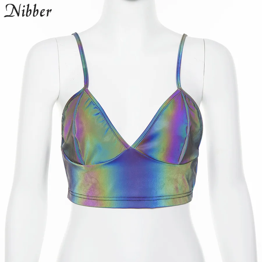 Nibber/летние Цветные Светоотражающие Клубные топы, женские сексуальные майки, модные популярные пляжные блестящие майки для отдыха и отдыха