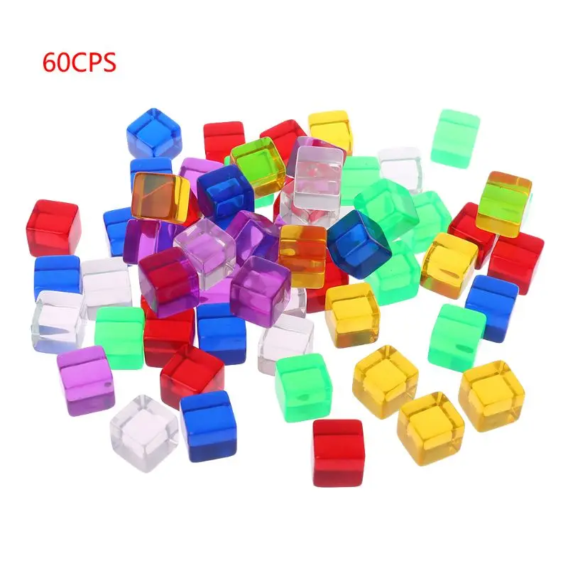 

60 Pcs/Set Game Dice Number 16 Square Transparent Dices Mix Color Party Desktop Club Table Games Lottery For Dungeon D & D