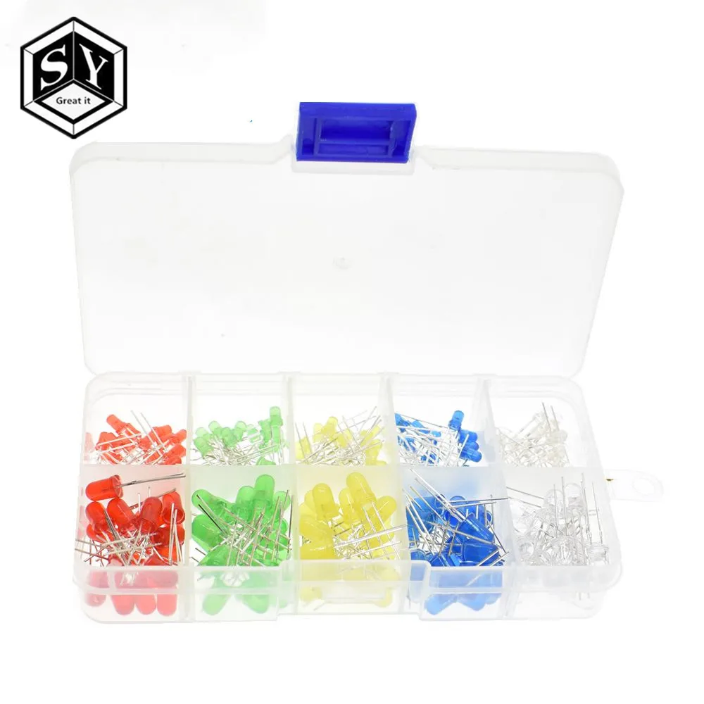 

200PC/Lot 3MM 5MM Led Kit With Box Mixed Color Red Green Yellow Blue White Light Emitting Diode Assortment 20PCS with case