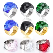 Plata y Oro Anillos Grandes para Las Mujeres Joyería de La Boda Anillos de Acero Inoxidable Anillo de Piedra De Cristal Extra Grande Anillo de Cóctel