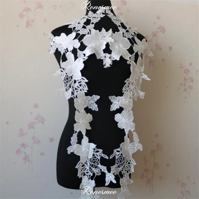 

1 Mirror Pair Ivory Red Embroidered Lace Applique Sewing Collar for Wedding Dress DIY Costume Show 67.5X25m SX211