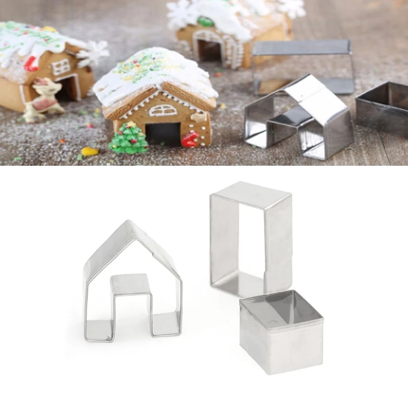 

3Pcs Christmas Gingerbread House Biscuit Cutter Set Stainless Steel Cookie Mould