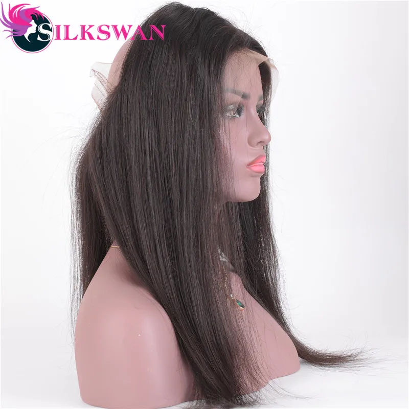 Silkswan бразильские предварительно собранные человеческие волосы 360 кружева фронта прямые швейцарские кружева средний коэффициент remy волосы 8-22 дюйма натуральный цвет