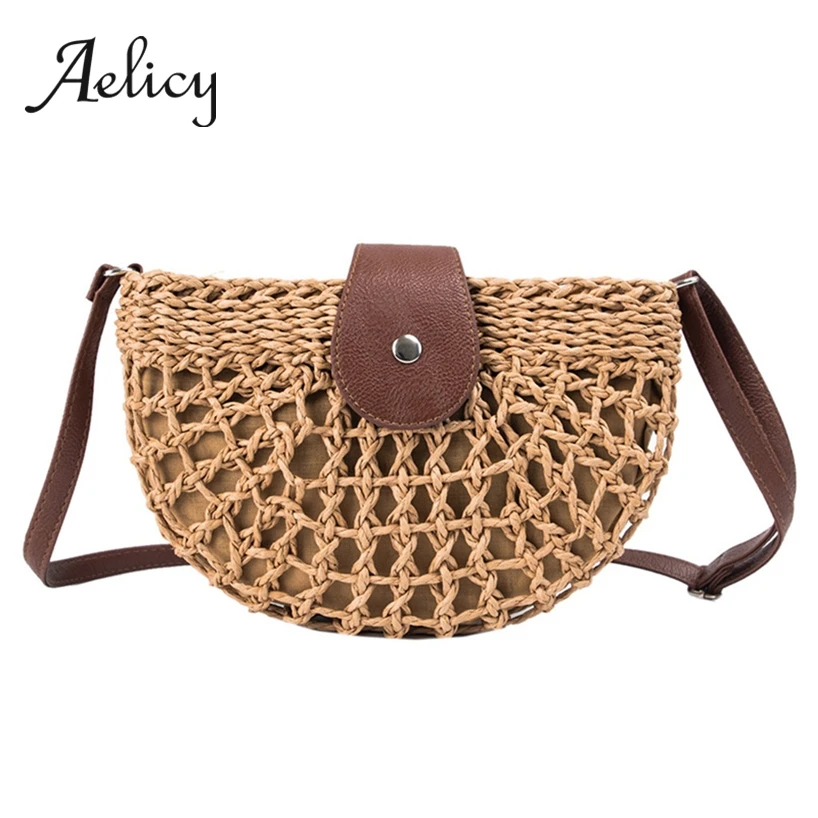 

Aelicy Summer semi-circular Messenger Crossbody Bag Women Straw Hollow Handbags Wild Hand Woven Shoulder Bags Ladies Beach Bag