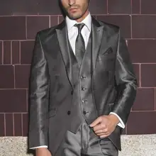 Индивидуальный заказ смокинг жениха блестящий серый Groomsmen Пик нагрудные Свадебные/ужин Костюмы Best человек Жених(куртка+ Брюки для девочек+ галстук+ жилет) b484