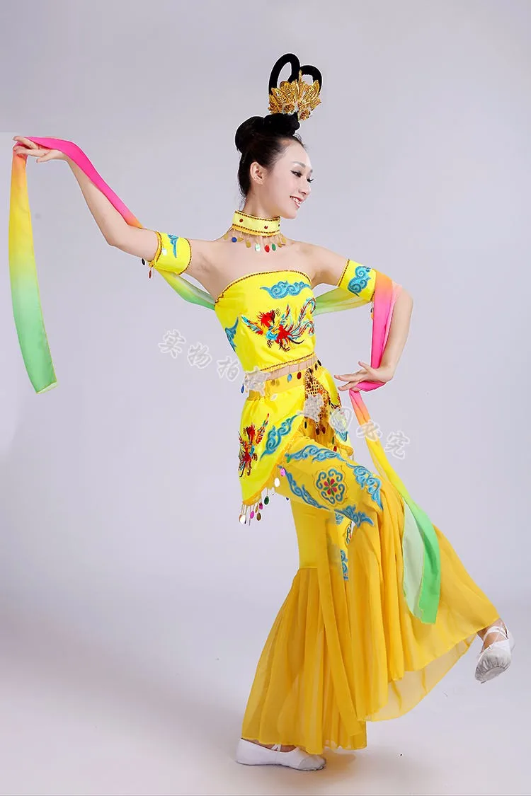(0133)woman ancient beauty Thinland Dunhuang flying dance clothing long sleeves dance costumes moon folk dance dance party dress