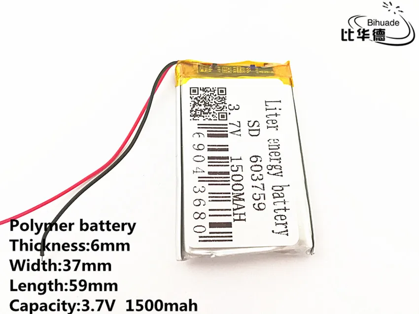 10 шт./лот 3,7 в 1500 мАч 603759 полимерный литий-ионный/литий-ионная аккумуляторная батарея для игрушка mp3 mp4