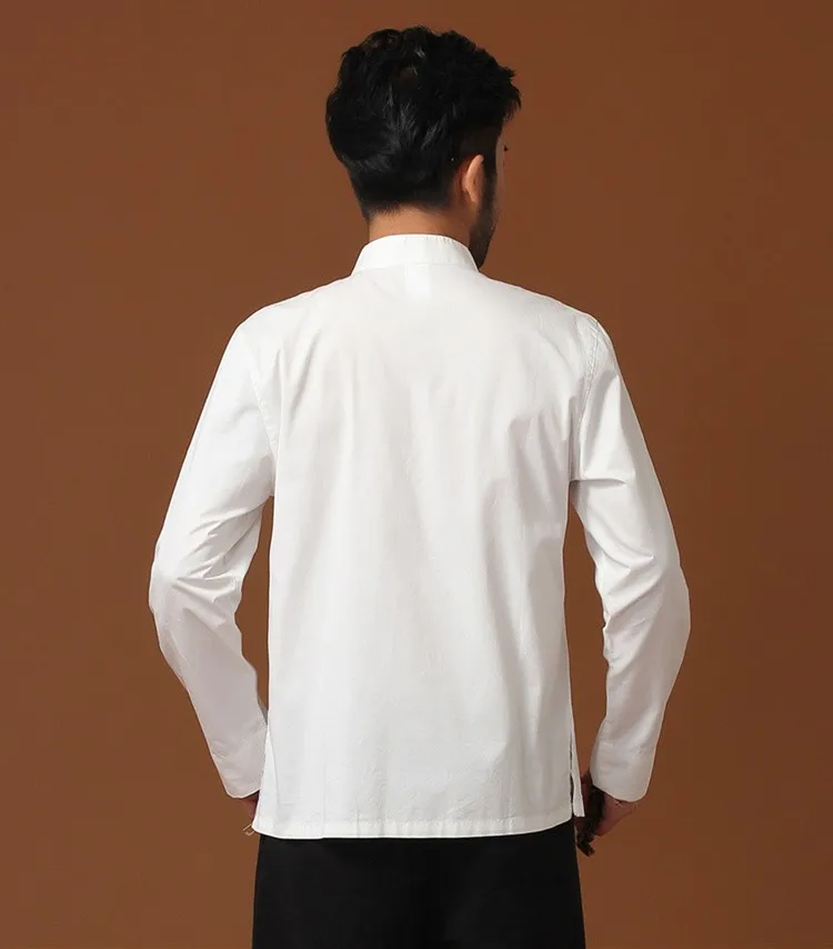 Черный Для мужчин хлопка с длинным рукавом кунг-фу Рубашка Классический китайский Стиль Тан Костюмы Размеры размеры s m l xl XXL, XXXL hombre Camisa mim02A