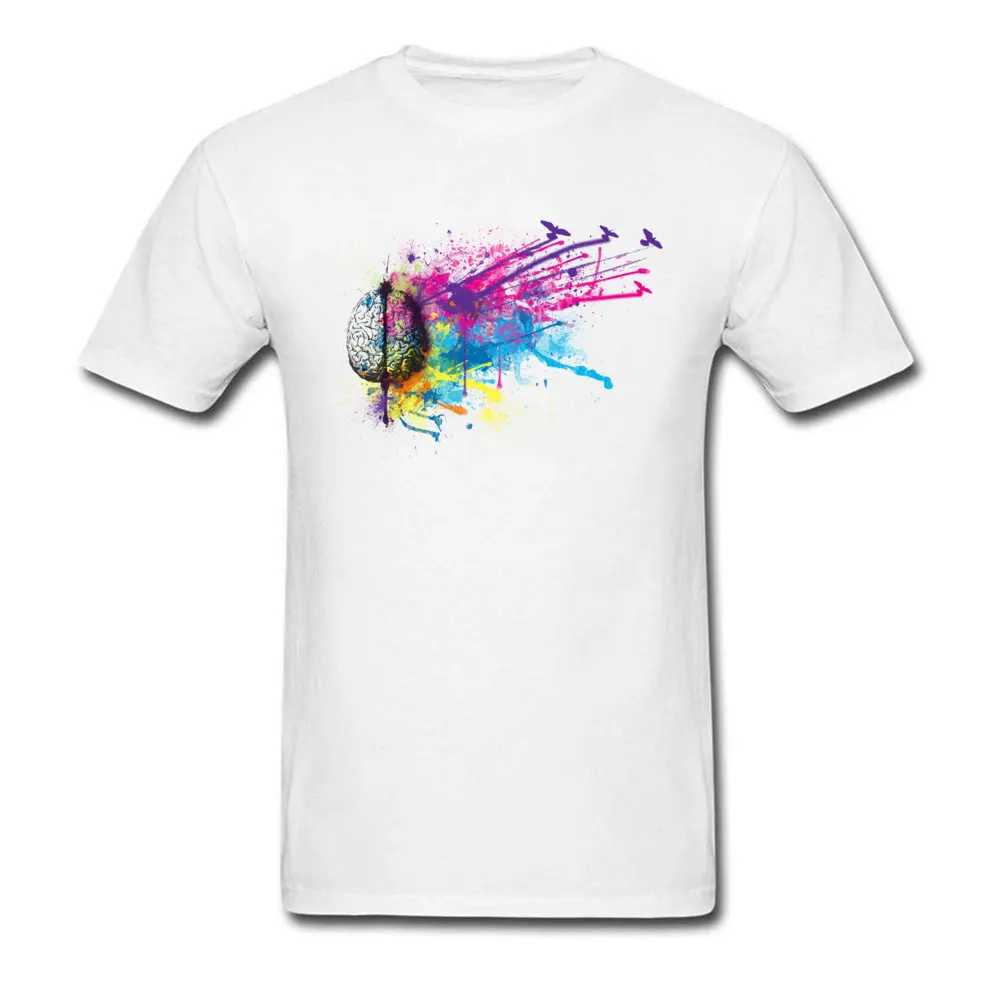 Brain Power All Cotton Tshirts for Students Short Sleeve Tops & Tees Prevalent Thanksgiving Day Round Collar T Shirt Comics Brain Power white