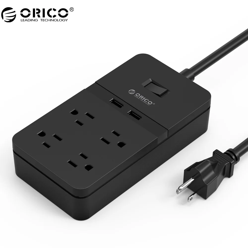 ORICO FPC USB сетевой шнур usb защита розетки от скачков напряжения 4/6/8/10 розетками переменного тока 2 Зарядка через USB Порты 5V2. 4A USB Выход пролонгации гнезда - Цвет: 4A2U  black