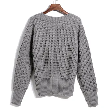 

Autumn Winter Women Sweaters Pullovers Gray Pull Long Sleeve Casual Sweater Loose Solid Knitted Jumpers Sweter Mujer