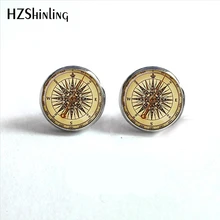 NES-0093, винтажные серьги в виде компаса, компаса, серьги в морском стиле, серьги с куполом из стекла для парусного спорта HZ4