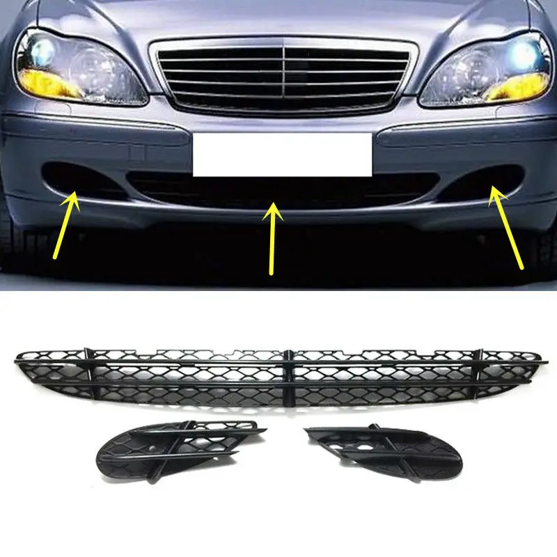 Для Benz W220 S280 S300 S320 S350 S500 S600 3 шт. крышка противотуманной фары + решетка ABS|cover covers|grille