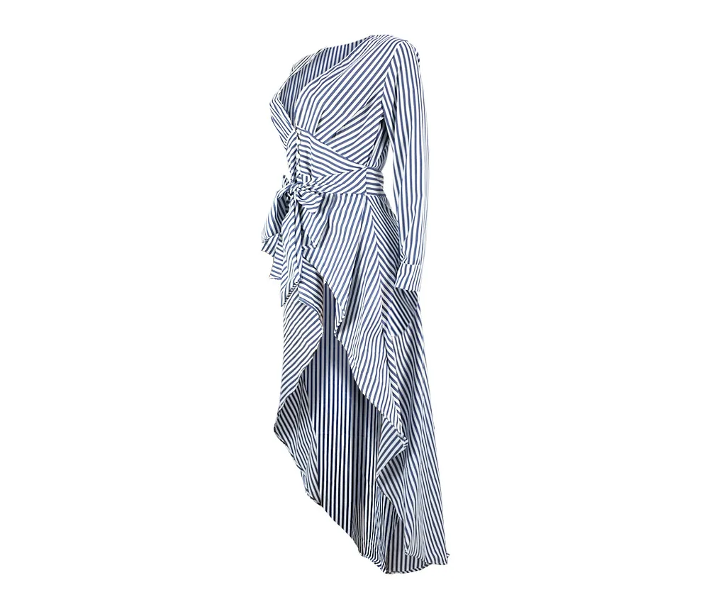 Новинка, женские осенне-зимние блузки макси с длинным рукавом и глубоким v-образным вырезом в полоску с бантом и высокой низкой спинкой, юбки, платья GL6078