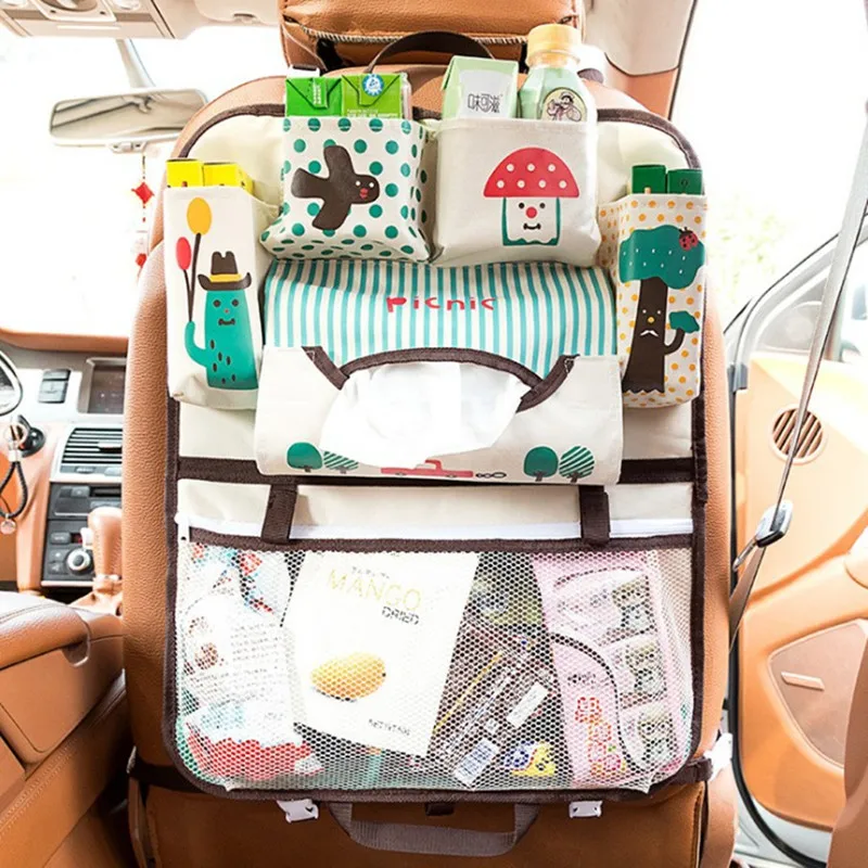 

Multifunction Cute Cartoon Car Storage Bag Seat Back Hanging Bag Multi Pocket Food Paper Towel Organizer Car Accessories for Kid