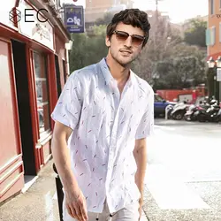 EC2018 100% чистый льняная рубашка Для мужчин s Лето Для мужчин короткий рукав Повседневное тонкий рубашка мужской белый Цвет Повседневное