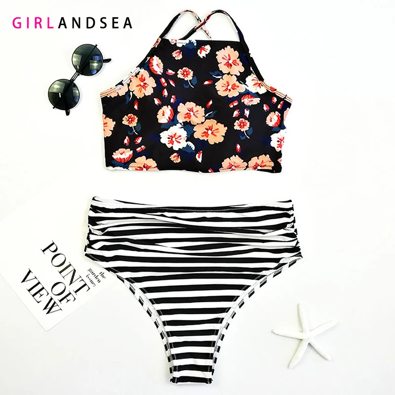

GIRLANDSEA New 2019 High-waisted Bikini Set Printed Swimsuit