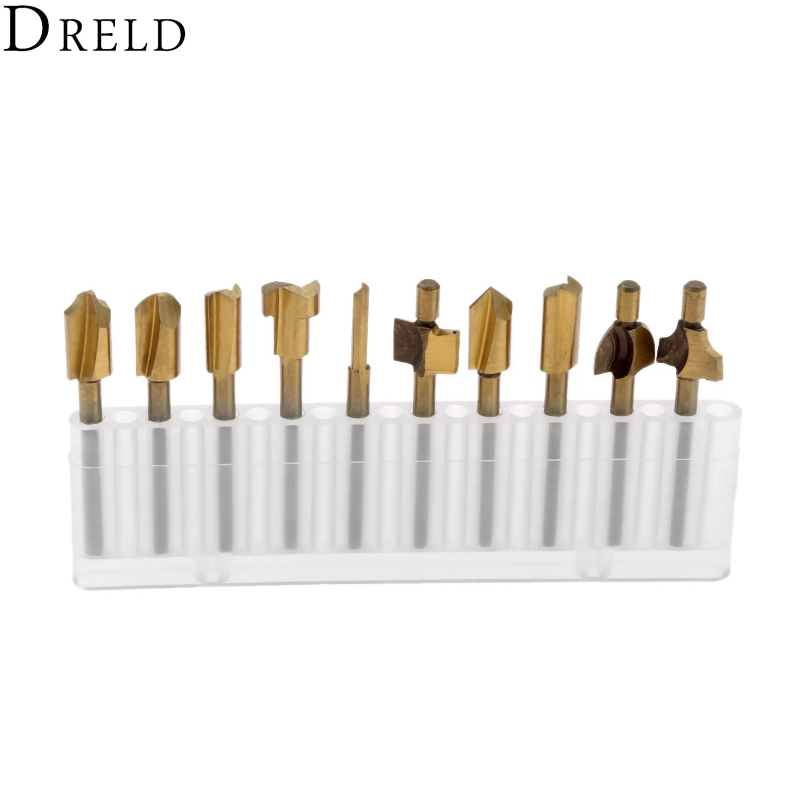 

DRELD 10pcs Woodworking Tool 1/8" Shank HSS Wood Router Bits FilesTitanium Coated 3mm Wood Milling Cutter for Dremel Rotary Tool