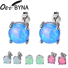 Горячая Мода 7 мм белый/синий/красный/зеленый опал маленькие серьги-гвоздики для женщин Мода 925 серебряные Кристальные серьги трендовые ювелирные изделия