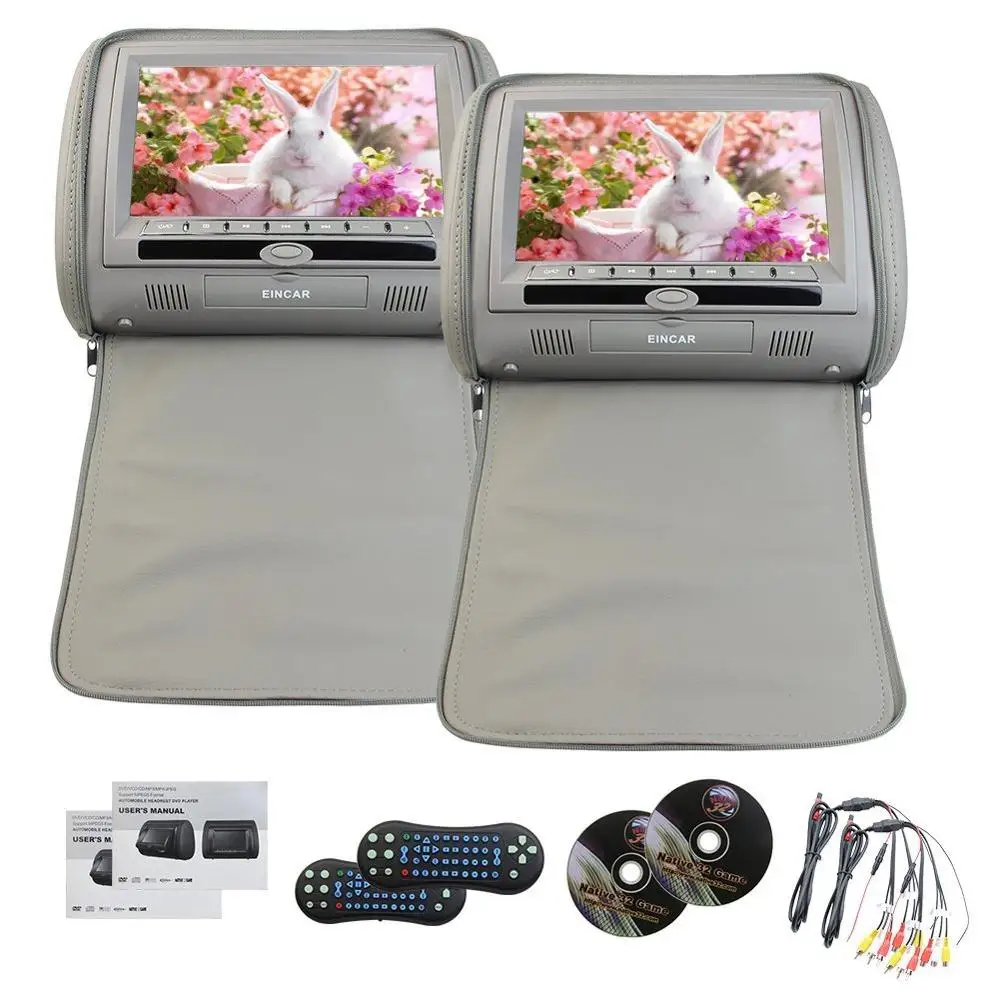 

2PCS Pair of Headrest 9''LCD Car Pillow Monitor DVD Player 2 Twin Screens USB SD IR FM Transmitter 32 Bit Games Car Headrest DVD