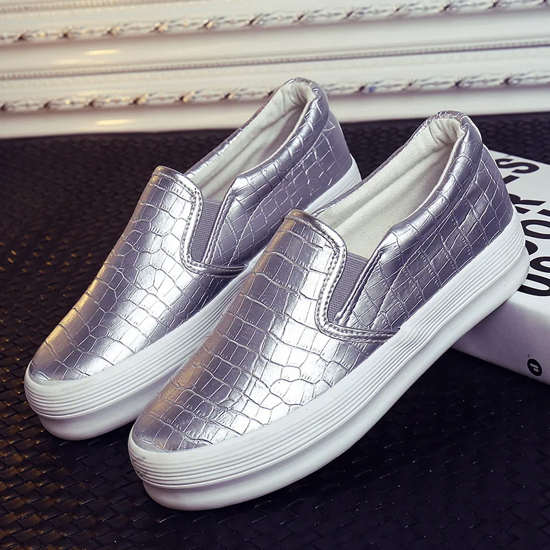 

Spring Autumn 2018 New Fashion Sneakers High Platform Creepers PU Leather Shoes Women's Sneakers Loafers Black Silver Zapatos
