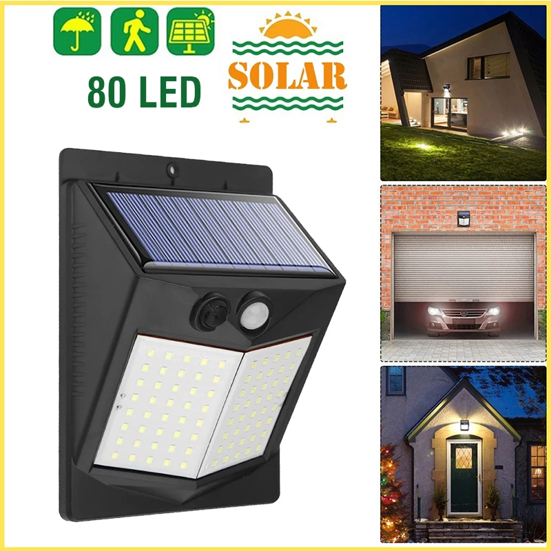 Upgraded Motion Sensor LED Wall Light Solar Power Lamp 80LED Waterproof Wide Lighting Angle Solar Lamp for Outdoor Garden Path