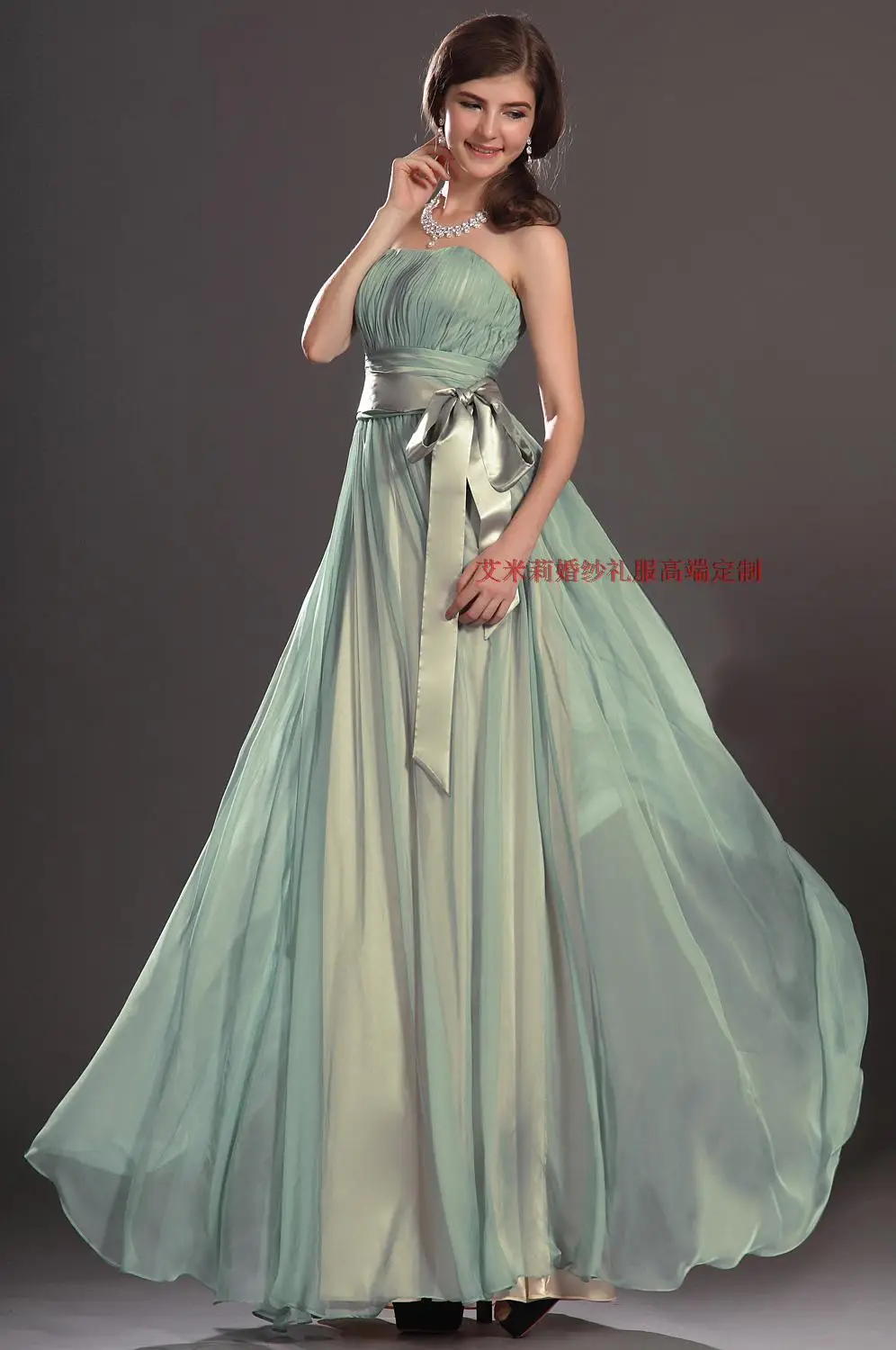 

free shipping robe de soiree 2014 new fashion vestido de festa bow belt long floor length gown Formal party gown evening dresses