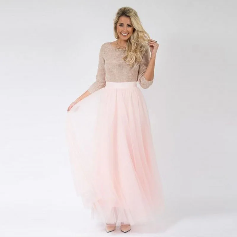 Wonderlijk Pink Long Tulle Skirt A Line Floor Length Maxi Skirt Simple IP-22